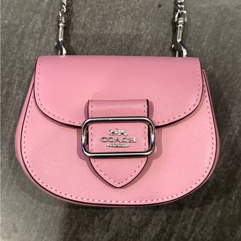 Coach Pink Leather Morgan Card Case on a Chain - Picture 2 of 16